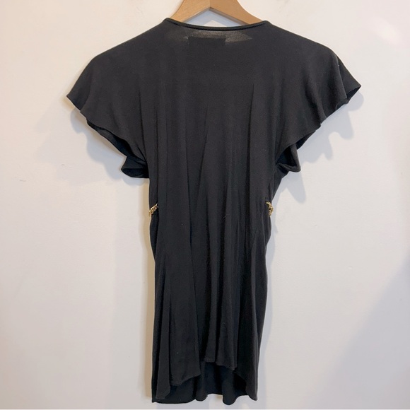 Marciano Flutter Sleeve Deep V-Neck Tee Shirt with Statement Belt Gold - Picture 5 of 5